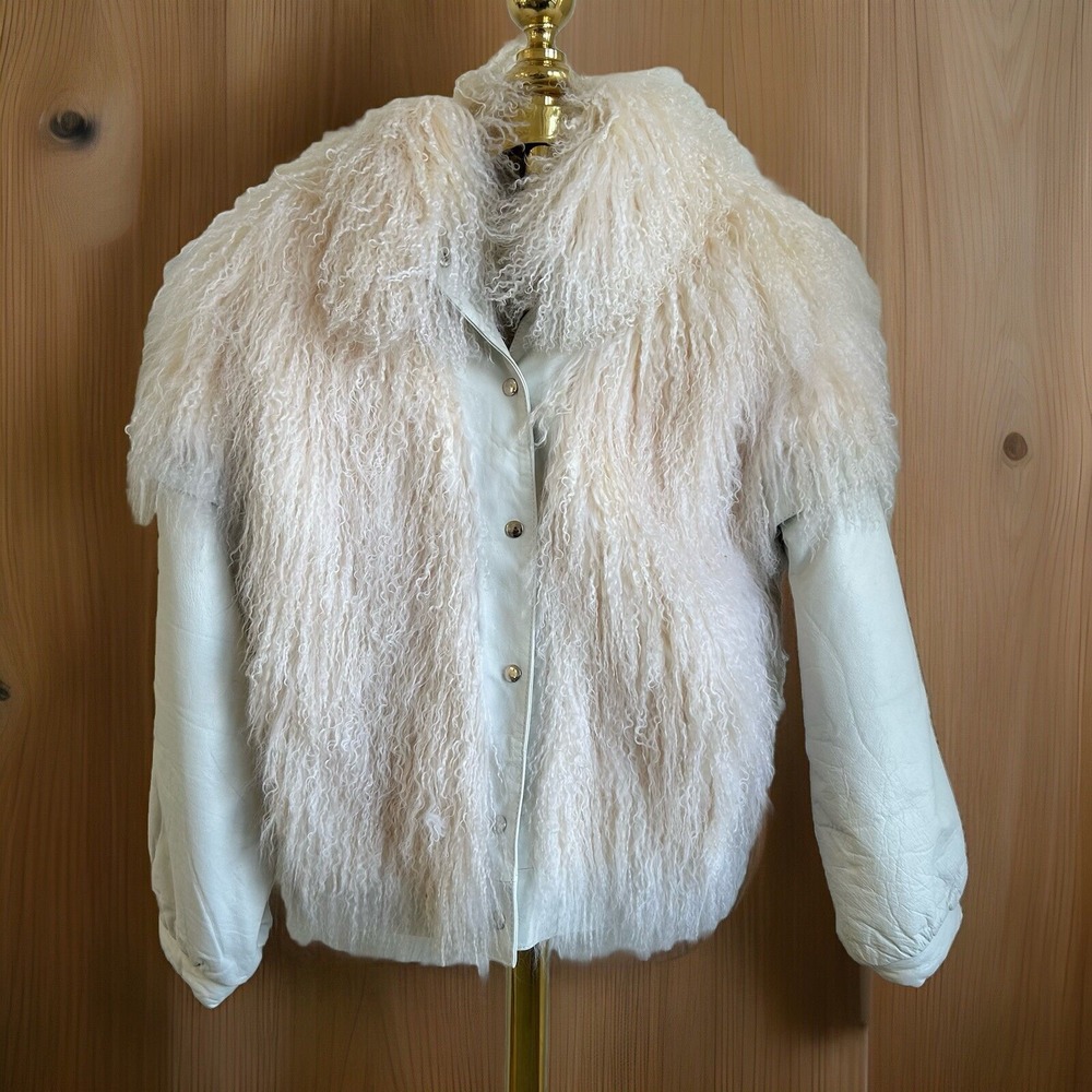 Cream Faux Fur-Trim Leather Jacket - Women's Coat